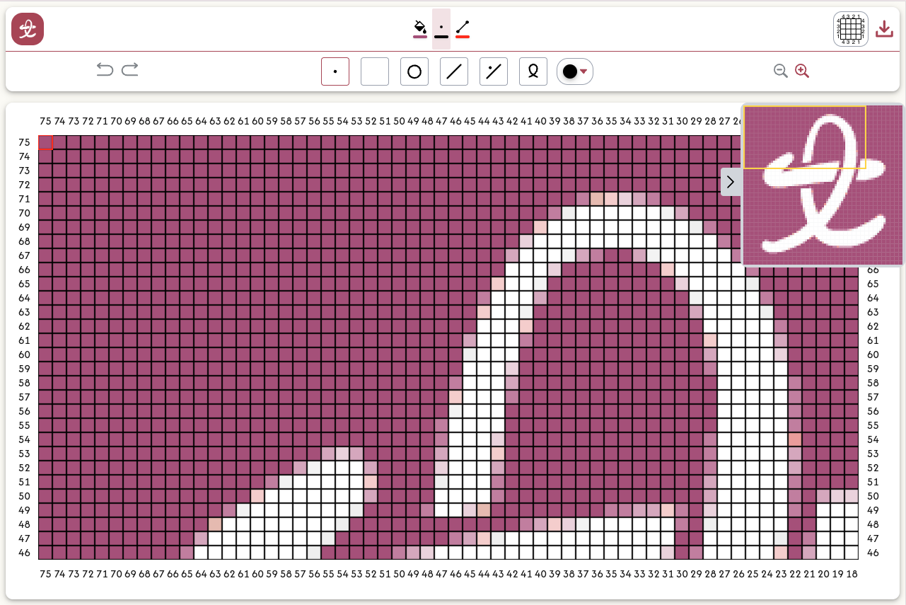 Knitting chart generator interface on a laptop screen