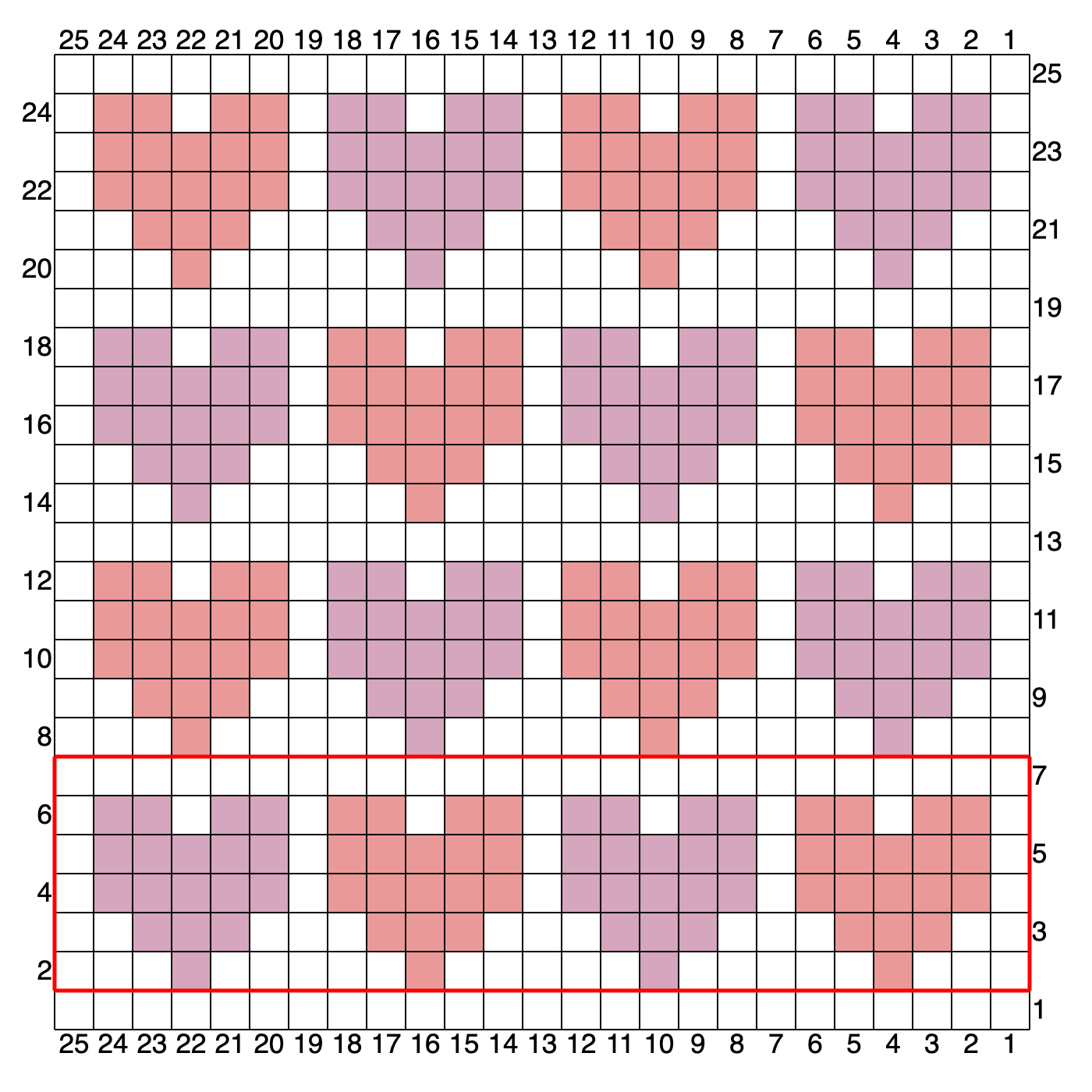 Repeating hearts colorwork chart generated using Yarn Toolkit knitting chart maker
